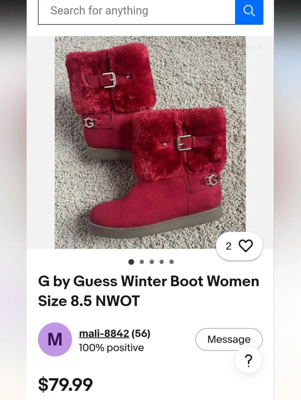 Guess  Red Faux-Fur Foldover Winter Boots